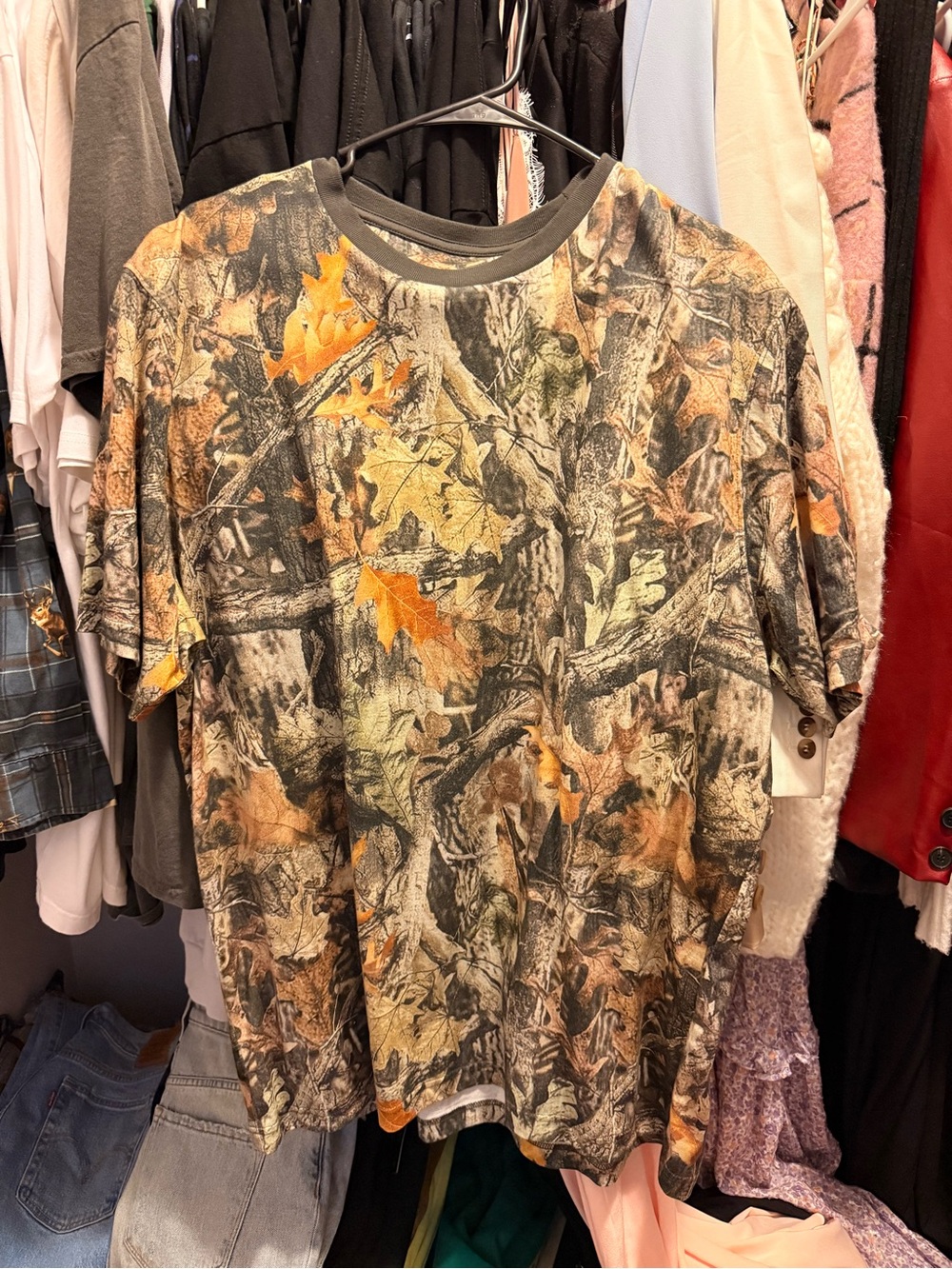 Men's Short Sleeve Camo Leaf Print Shirt - Brown/Green